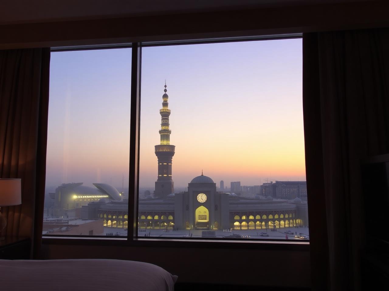 Kamar hotel di Makkah dengan pemandangan menara jam